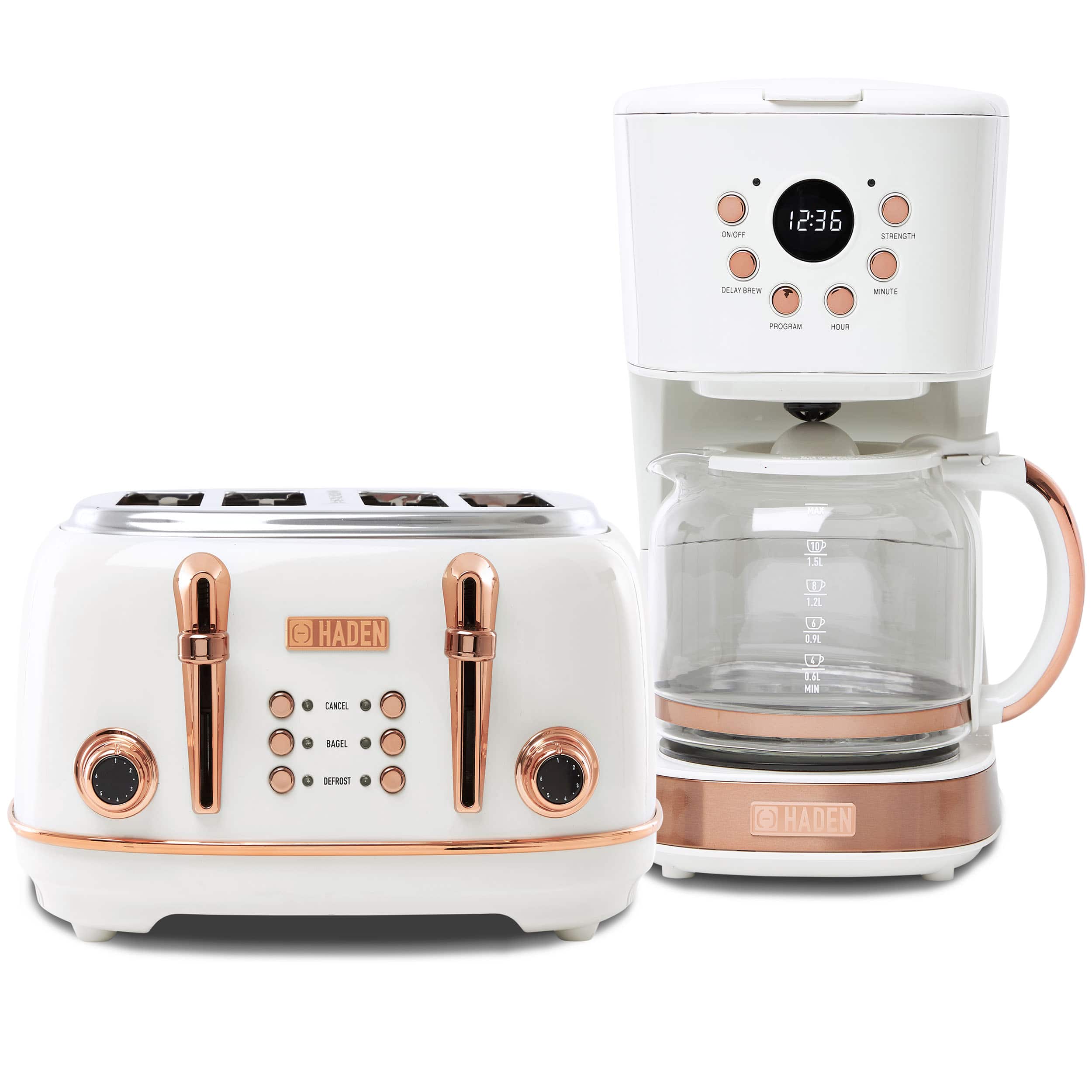 Haden - Heritage 4 Slice Wide Slot Toaster & 12 Cup Coffee Maker, Ivory & Copper - Ivory, Copper