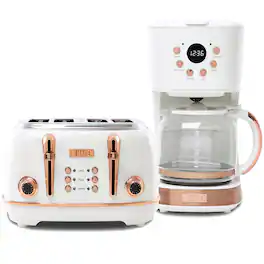 Haden - Heritage 4 Slice Wide Slot Toaster & 12 Cup Coffee Maker, Ivory & Copper - Ivory, Copper