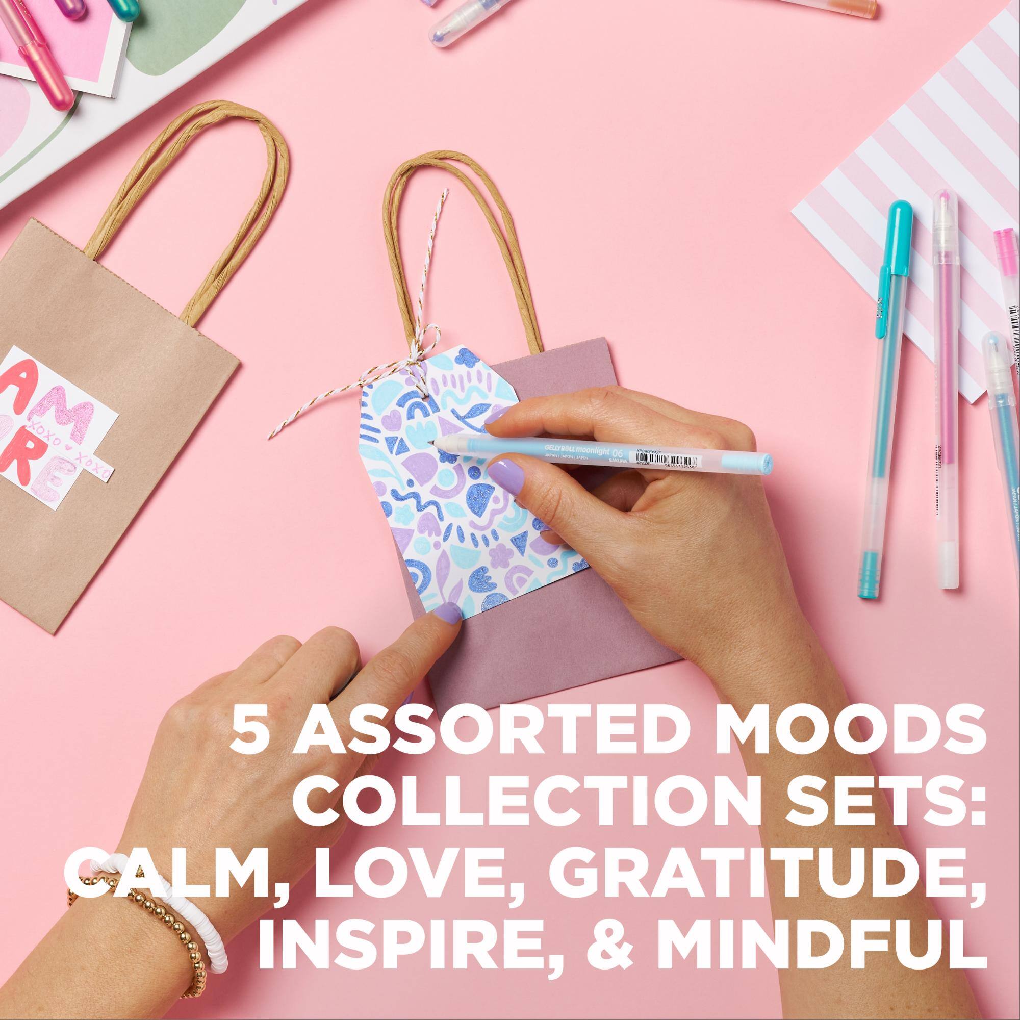RE AM oxox, P XOXO  
GELLYWOLLMOOnlight 06 SACRA  
5 ASSORTED MOODS COLLECTION SETS: CALM, LOVE, GRATITUDE, INSPIRE, & MINDFUL