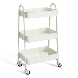 Anysun - 3-Tier Metal Rolling Utility Cart - Storage Organizer Trolley for Kitchen, Bathroom, Laundry, Office - White