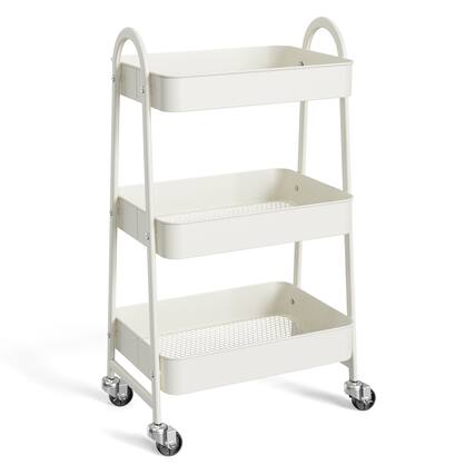 Front. Anysun - 3-Tier Metal Rolling Utility Cart - Storage Organizer Trolley for Kitchen, Bathroom, Laundry, Office. - White.