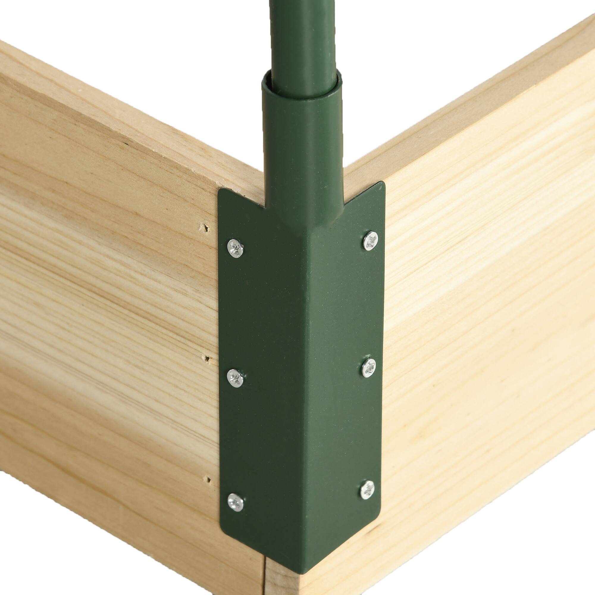 Alt View 7. Outsunny - 12 Pockets Raised Garden Bed with Greenhouse and Roll Up Windows, Wooden Planter Box Kit with Cover - Natural wood finish.