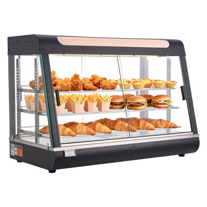Front. VEVOR - 3-Tier Commercial Food Warmer Display, 1400W Food Display Warmer with LED Light, Top Storage and Adjustable Shelves - Black.