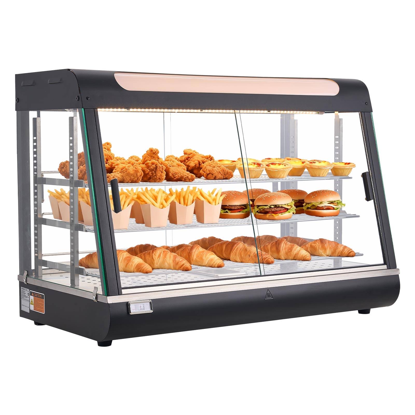 Front. VEVOR - 3-Tier Commercial Food Warmer Display, 1400W Food Display Warmer with LED Light, Top Storage and Adjustable Shelves - Black.