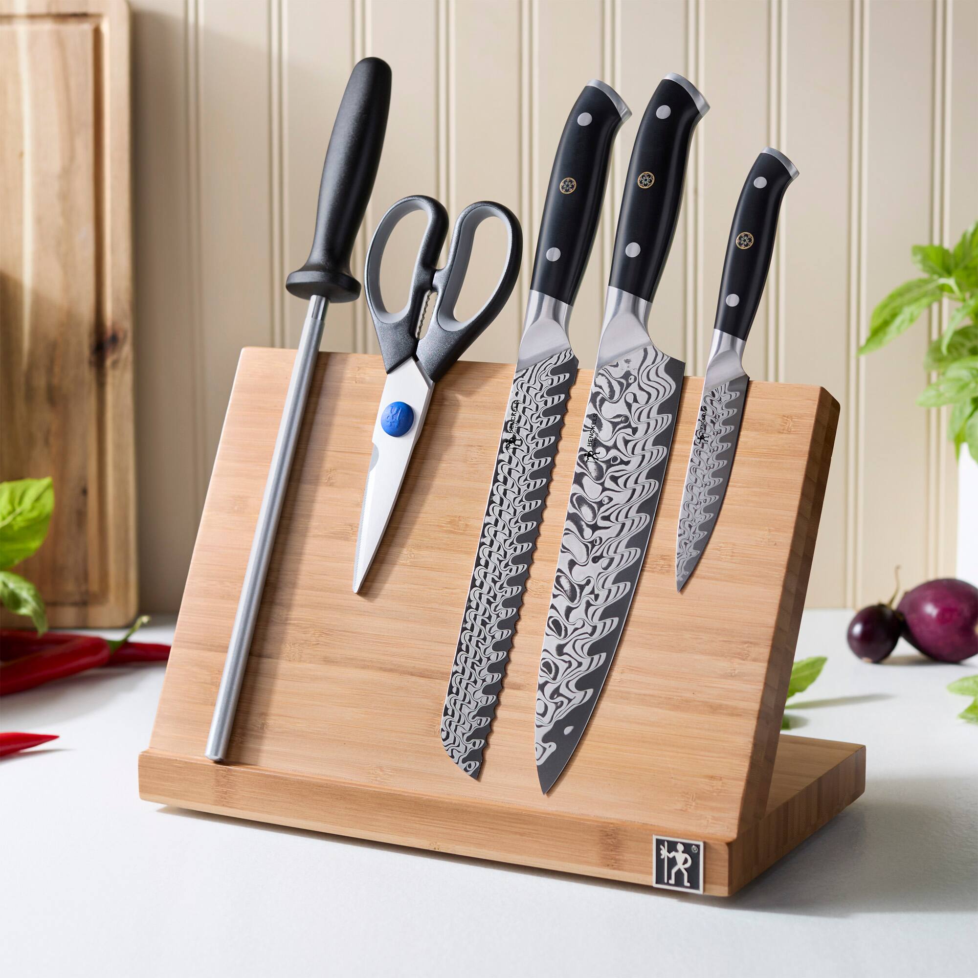 Alt View 2. Henckels - Henckels Compass Damascus 6-pc Magnetic Easel Knife Set - Bamboo.