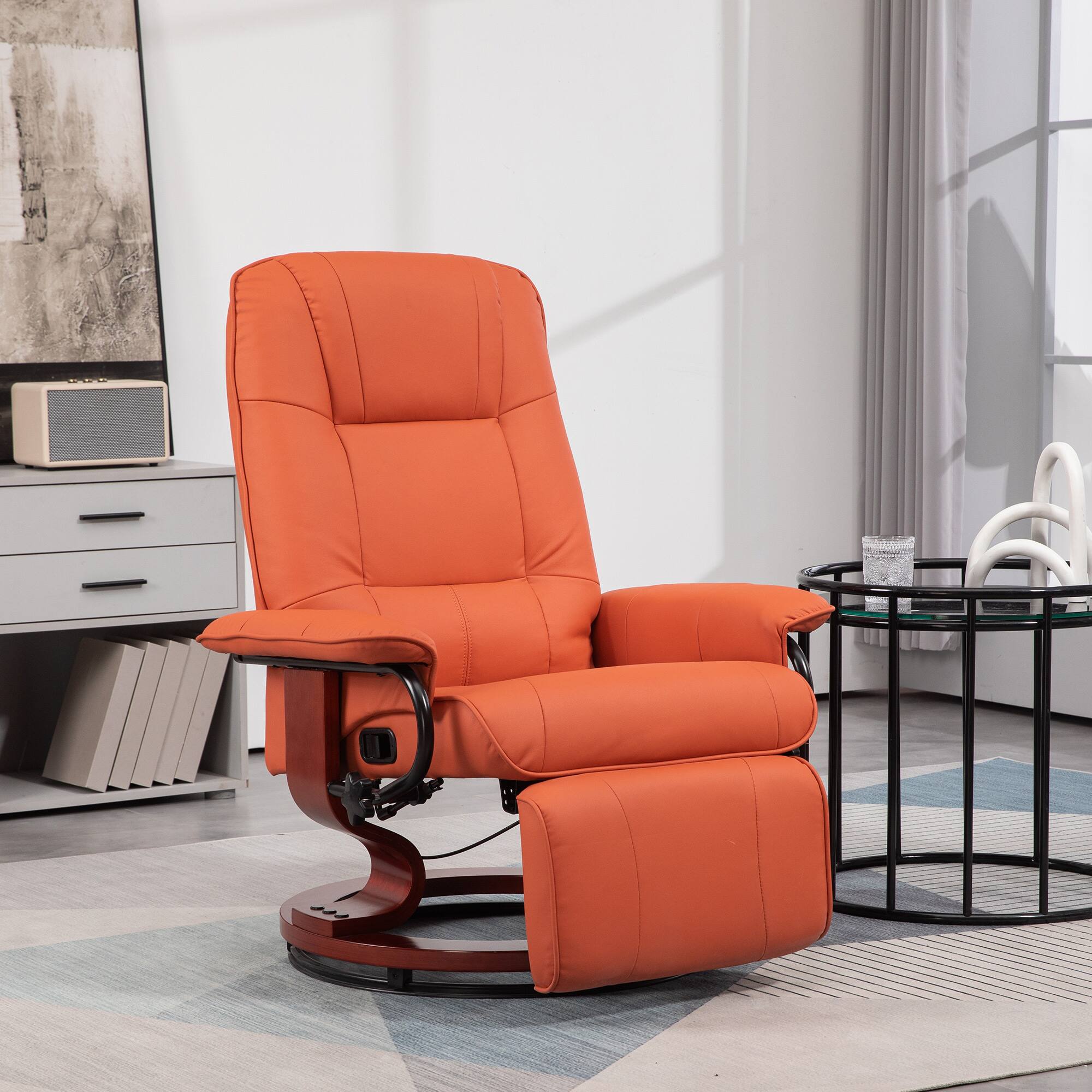 Alt View 1. Homcom - Leather Manual Recliner, Adjustable Swivel Lounge Chair with Footrest - Orange.