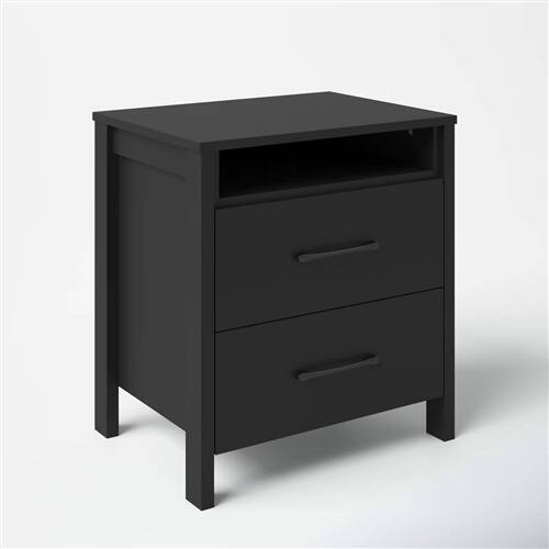 Left. Hivvago - Modern 2-Drawer Nightstand Bedside Table in Black Wood Finish - Black.