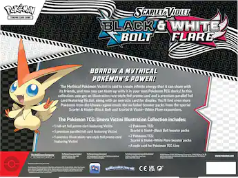 pokmon - trading card game: unova victini illustration collection Pokemon Box (Black Bolt / White Flare) Columbia Sports Cards & More Youll find even more Pokmon from the Unova region inside the included booster packs from the special Scarlet Pokmon TCG: Unova Victini Illustration
