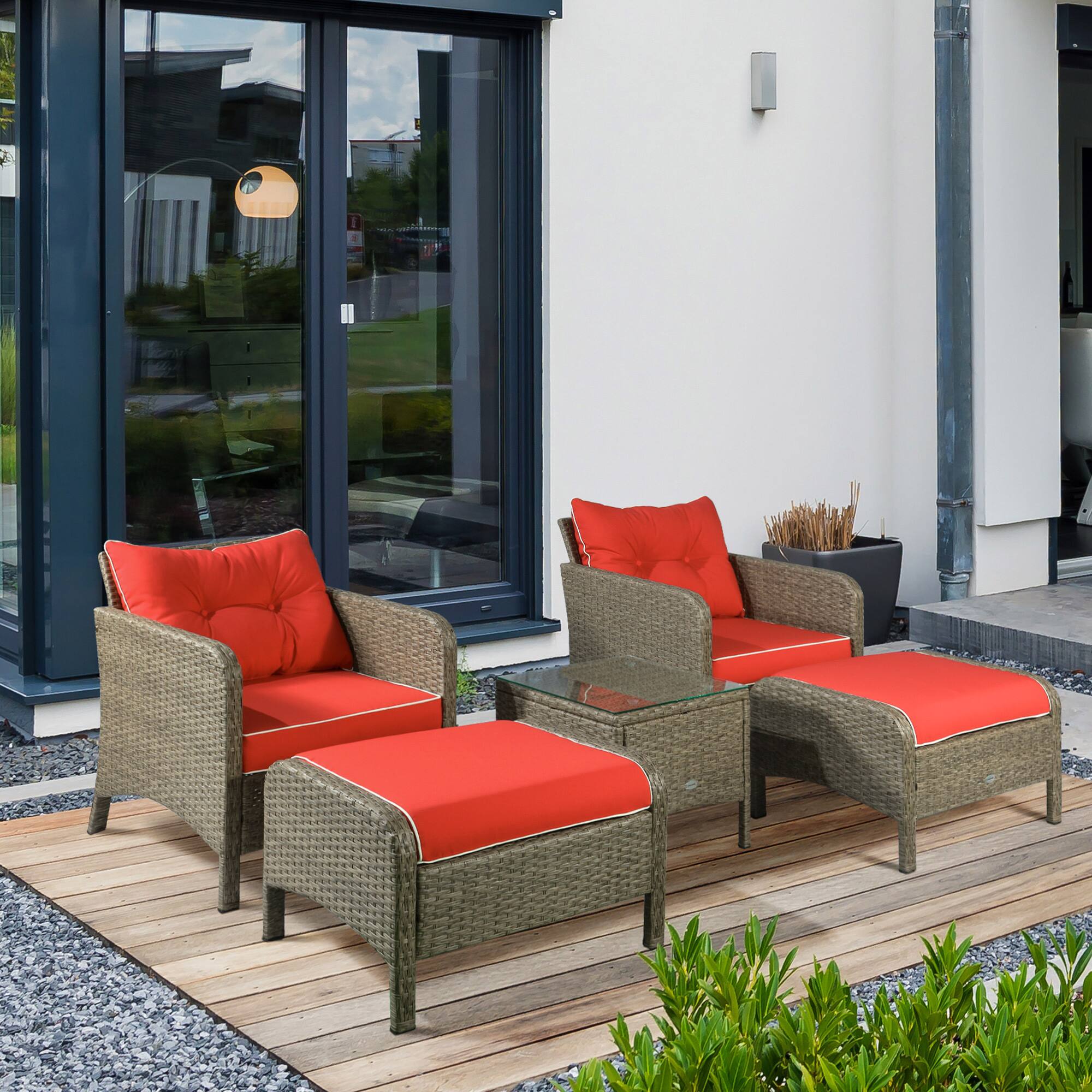Alt View 1. Outsunny - Pieces Rattan Wicker Lounge Chair Outdoor Patio Conversation Set w/ Cushioned Chairs - Brown/Red.