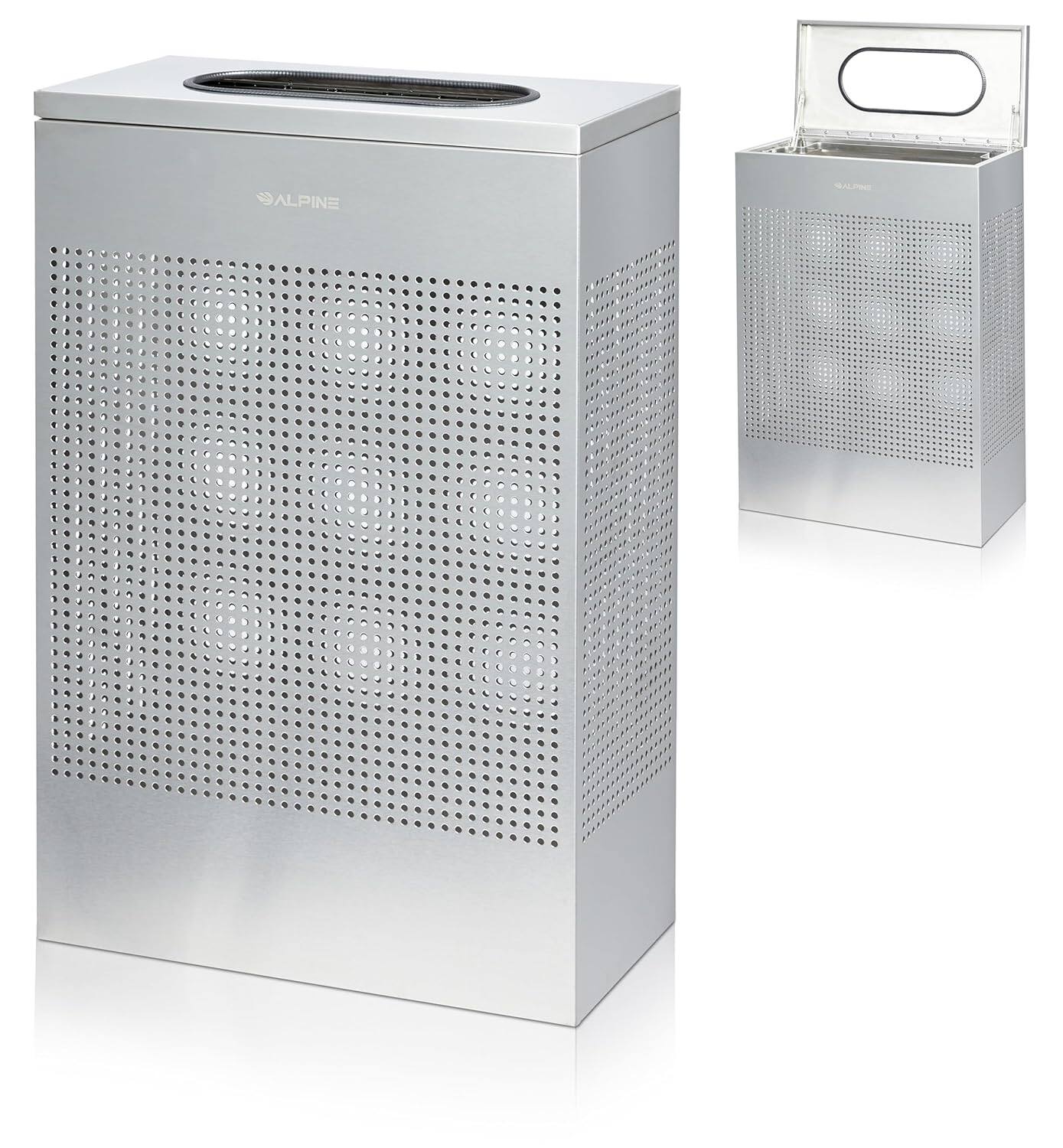 Alt View 5. Alpine Industries - 13 Gallon Stainless Steel Square Perforated Trash Can - Silver.
