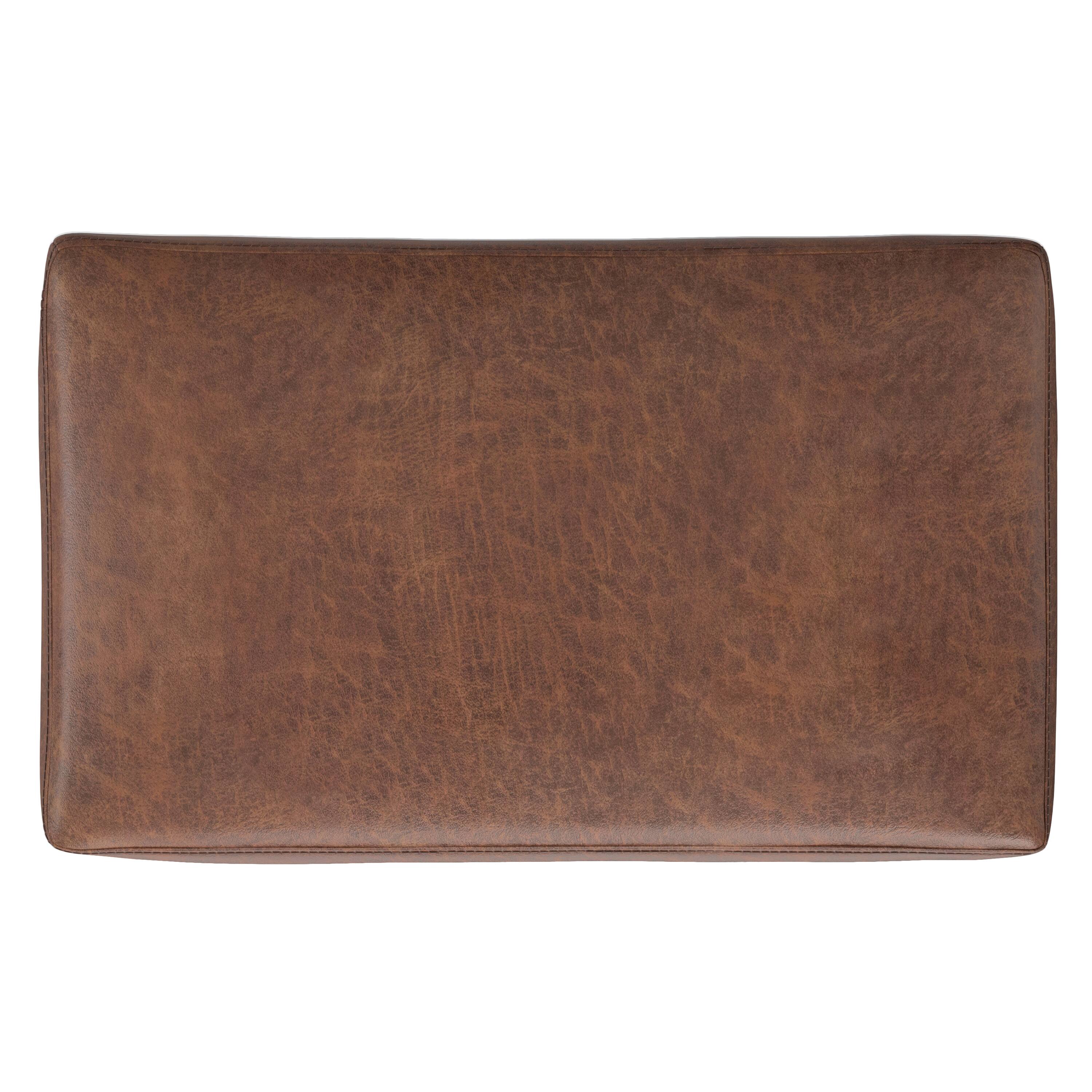 Alt View 1. Simpli Home - Shiloh 26 inch Transitional Contemporary Small Storage Ottoman in Distressed Saddle Brown Vegan Faux Leather, Assembled - Distressed Saddle Brown.