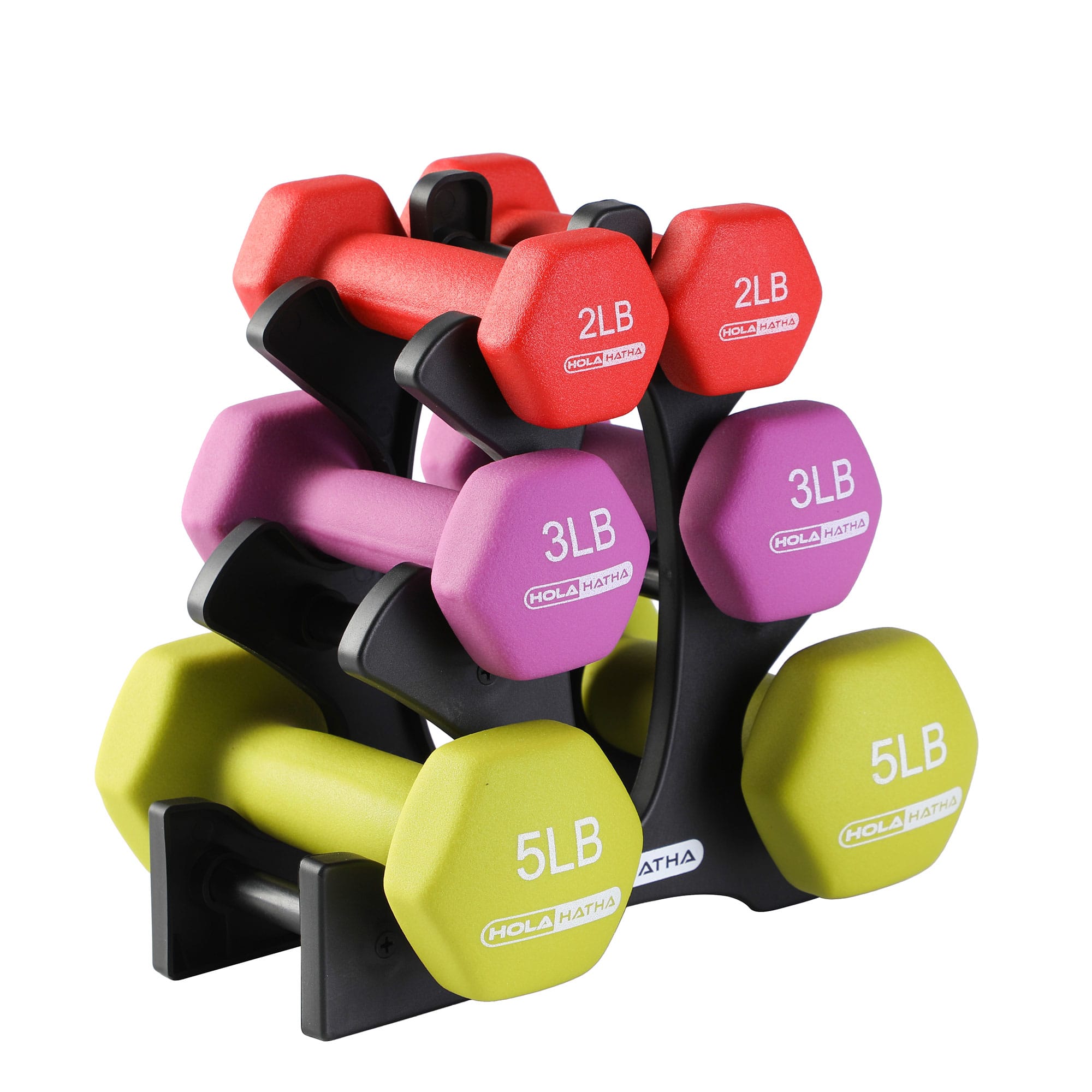 HolaHatha - Neoprene Dumbbell Free Hand Weight Set with Rack - Multicolor