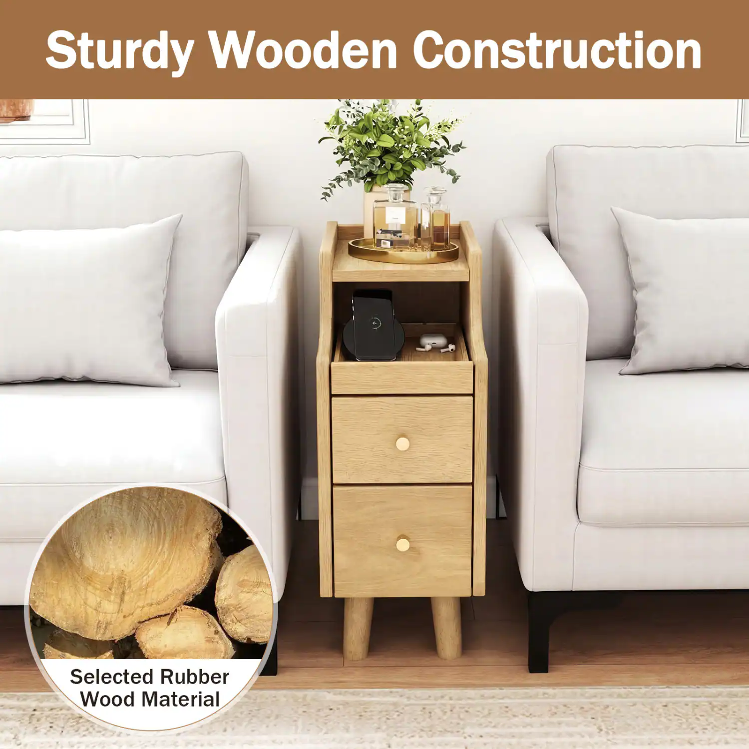 Sturdy Wooden Construction  
Selected Rubber Wood Material