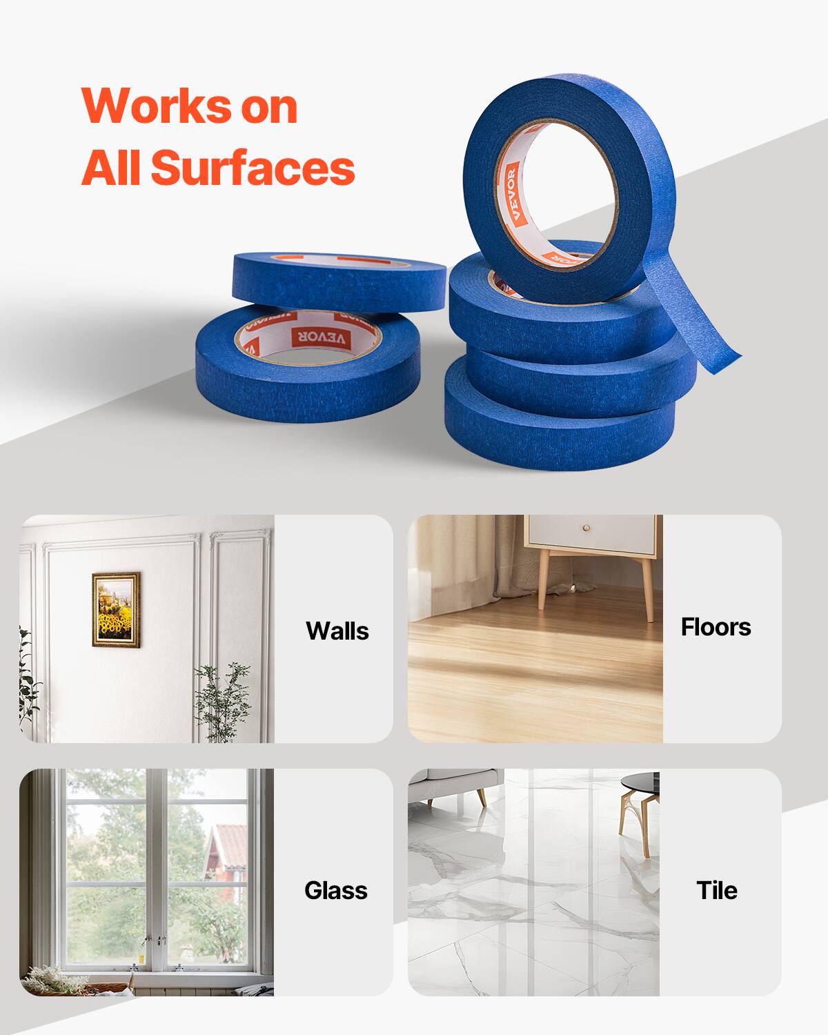 Works on All Surfaces

Walls  
Floors  
Glass  
Tile