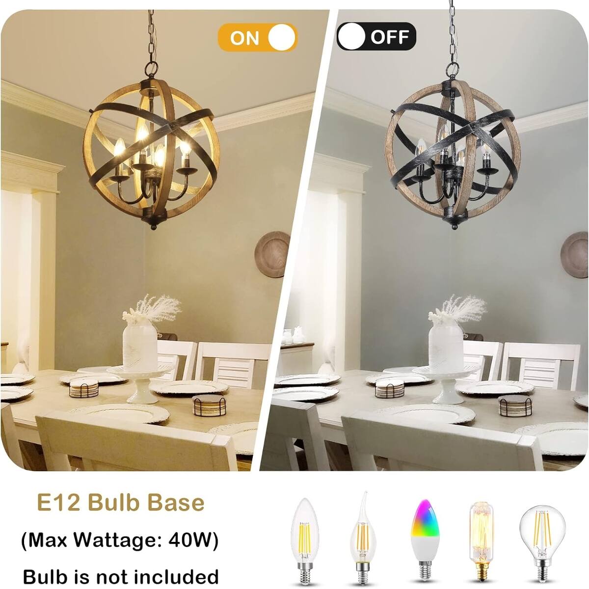 ON  
OFF  
E12 Bulb Base  
(Max Wattage: 40W)  
Bulb is not included