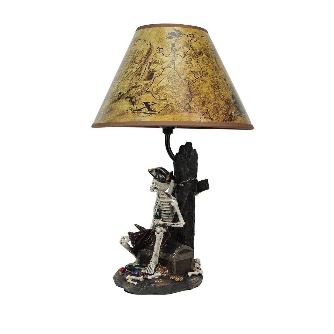Alt View 8. Zeckos - SET OF 2 Pirate Skeleton W/ Treasure Table Lamps W/ Shades 21 inches tall - Brown.
