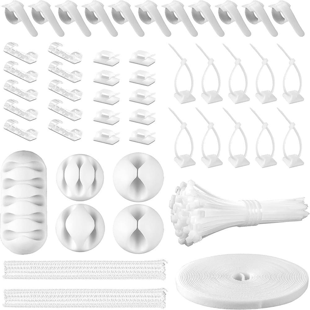 THIRSTY TURTLE - “White Cable Management Kit – Sleeves, Clips & Reusable Ties”