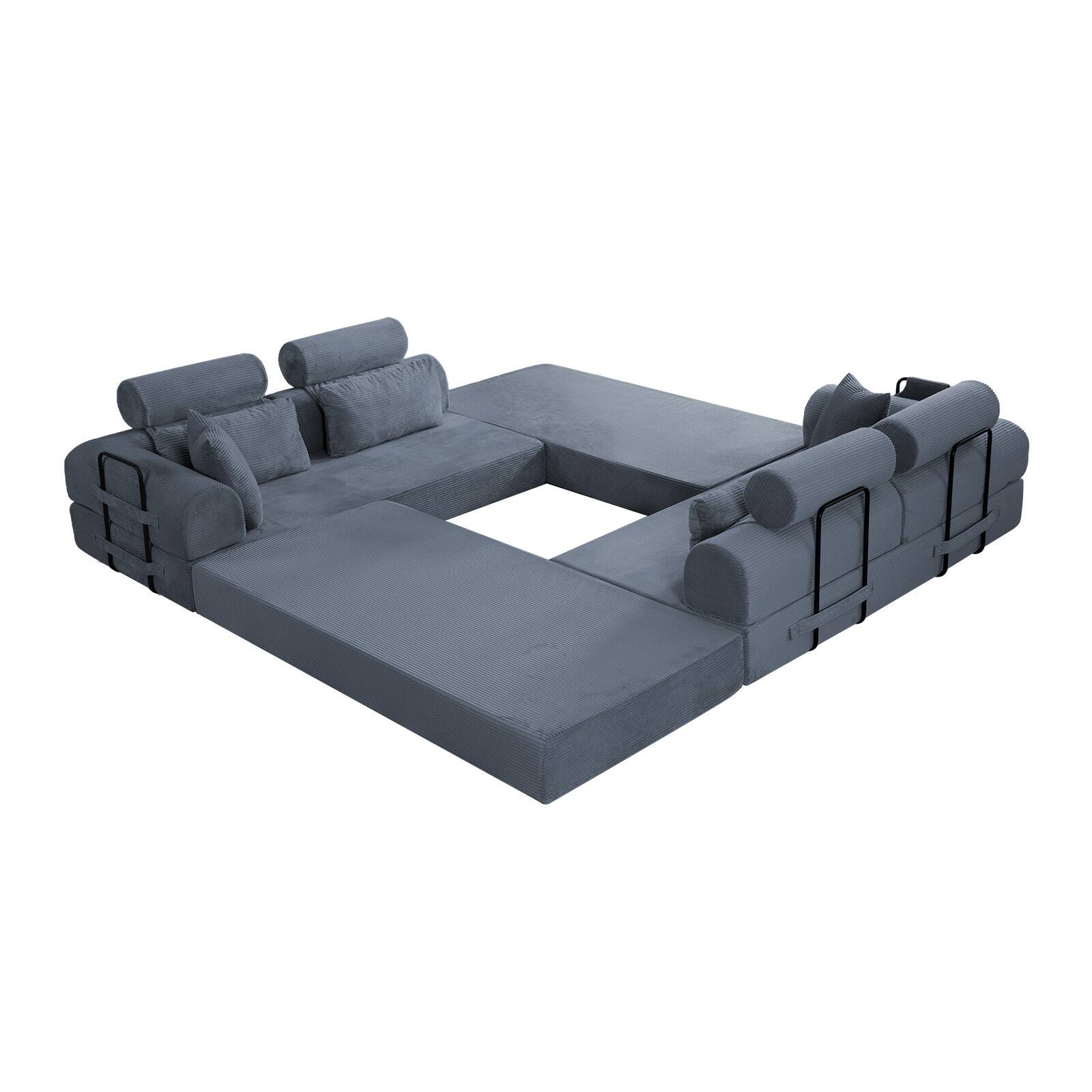 Alt View 2. Anysun - L-Shape Corduroy Modular Sectional Sofa - Minimalist Compressed Design, Unfolds into Bed, Space-Efficient - Dark Grey.