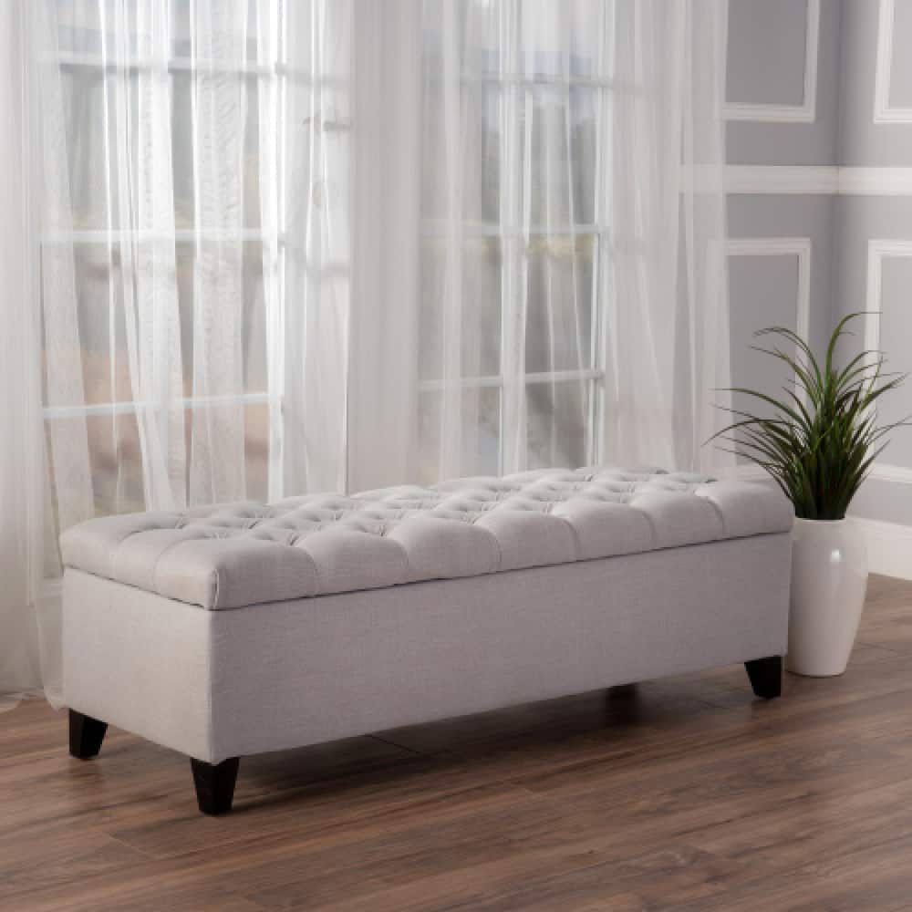 PDTEND - Contemporary Storage Ottoman Fabric with Button Tufted Diamond Stitch Design - Light Gray
