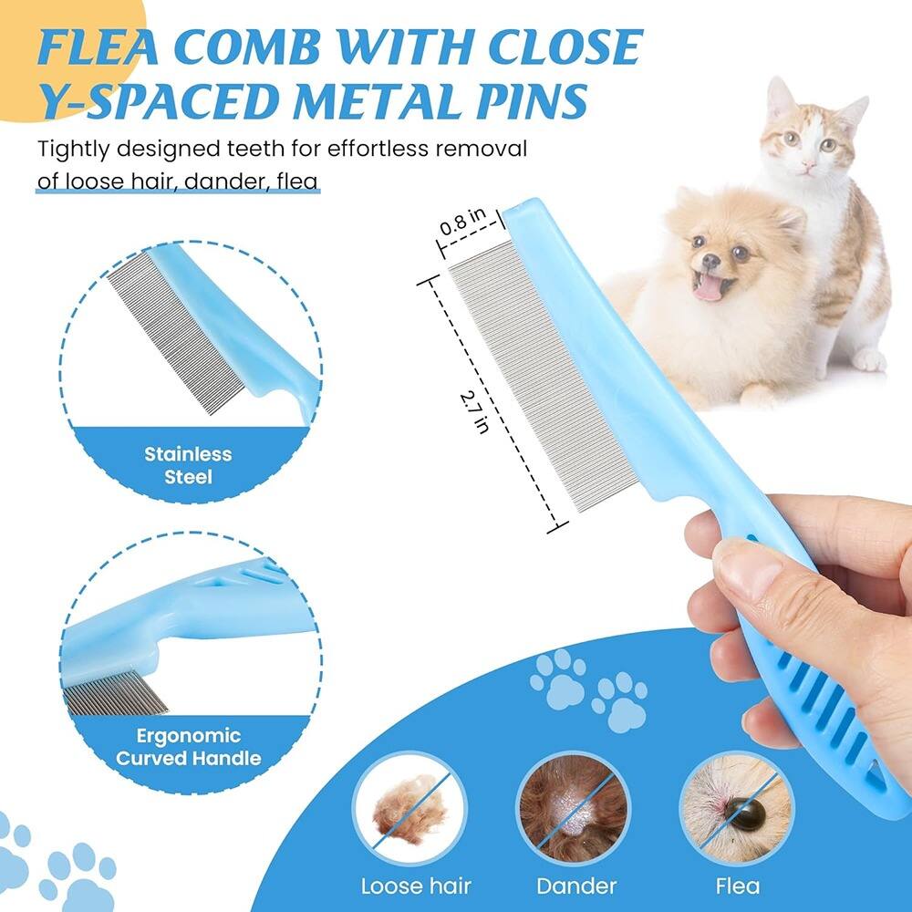 FLEA COMB WITH CLOSE Y-SPACED METAL PINS

Tightly designed teeth for effortless removal of loose hair, dander, flea

Stainless Steel

Ergonomic Curved Handle

Loose hair
Dander
Flea

0.8 in
2.7 in