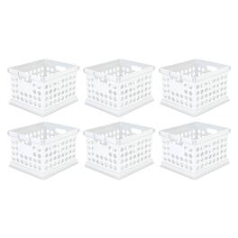 Sterilite - Stackable Plastic Storage Open Crate Bin Organizer Box, 6-Pack - White