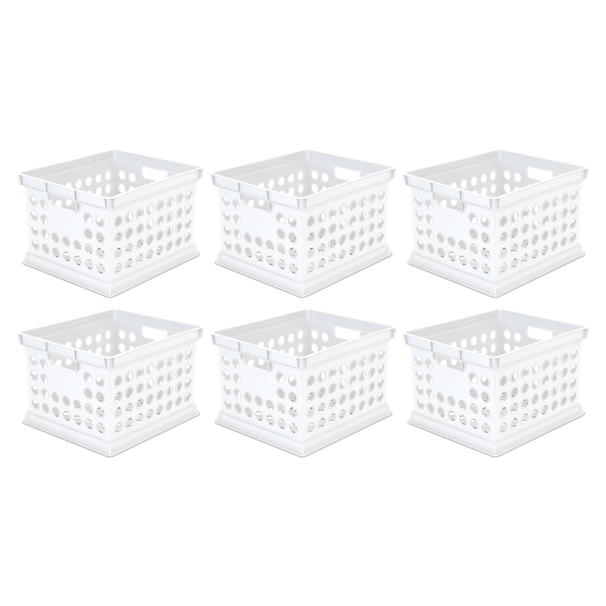 Front. Sterilite - Sterilite Stackable Plastic Storage Open Crate Bin Organizer Box, White, 6-Pack - White.