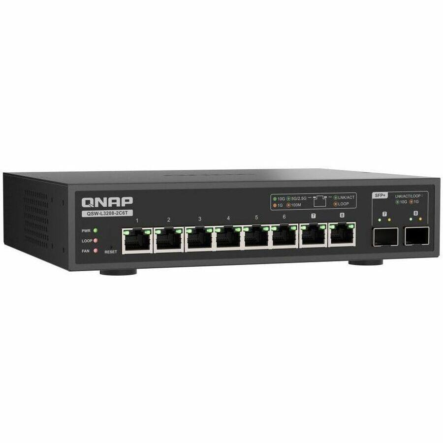 QNAP QSW-L3208-2C6T

1 2 3 4 5 6 7 8

10G e 5G/2.5G 1G 100M

SFP+ LNK/ACT LOOP 10G 1G

PWR LOOP FAN RESET