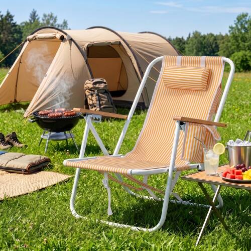 Alt View 7. Winado - Folding Beach Chair, Portable Reclining Lounge Chair with Adjustable 4-Position, Padded Headrest for Beach Pool Garden - Orange & White Stripes.
