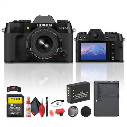 FUJIFILM X-T50
FUJINON ASPHERICAL LENS
XF 16-50mm f/2.8-4.8
SUPER EBC LM OIS
WR
TOUGH
NP-W126 Rechargeable Battery Pack
128GB TOUGH SDHC UHS-II Card
SONY
B-2109 Rechargeable Battery Pack
Lens Cleaning Kit
Camera Strap
Camera Case
Lens Cap