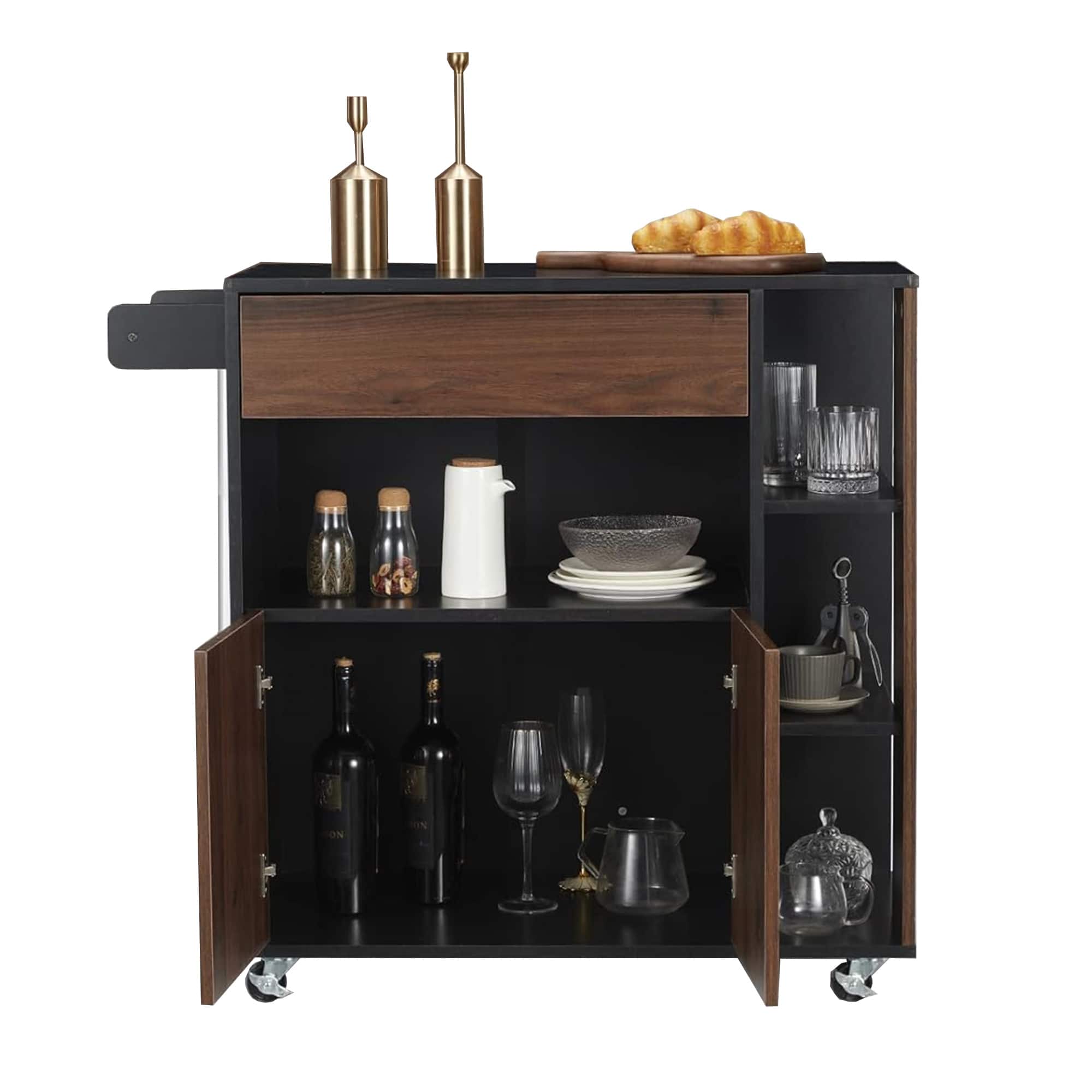 Front. JOMEED - JOMEED Home Kitchen Island Rolling Cart with Storage Drawers and Towel Rack - Black, Brown.