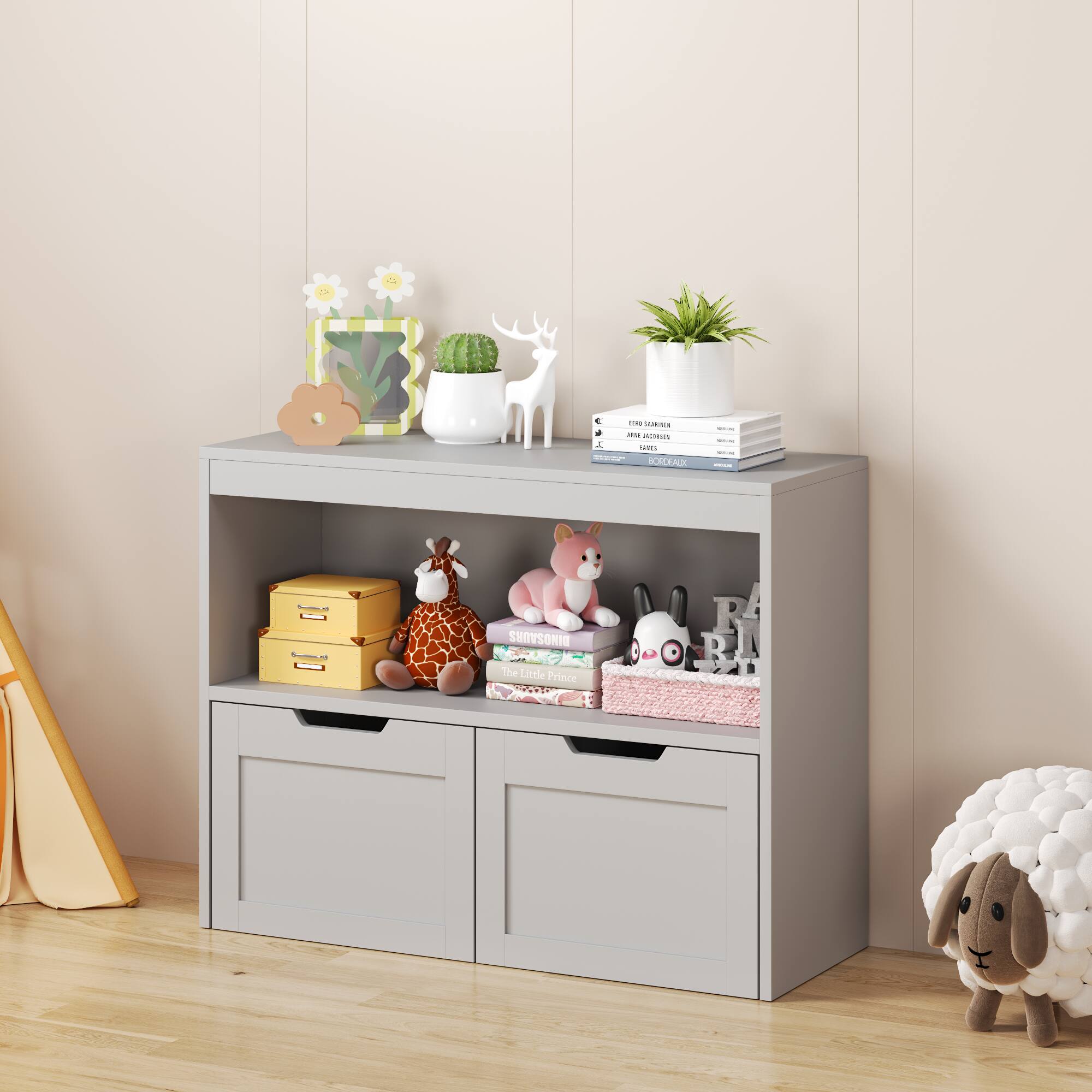MERAVOM Kids Bookshelf & Toy Storage Organizer with 2 Bins, Children ...