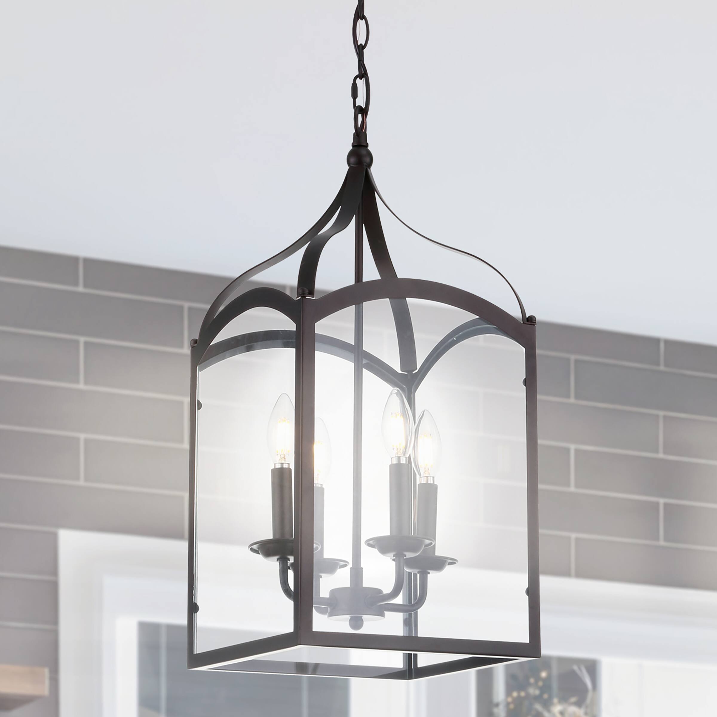 Alt View 1. Jonathan Y - Ruth 11" 4-light Traditional Classic Lantern Metal/Glass LED Pendant, Oil Rubbed Bronze - Oil Rubbed Bronze / Clear.