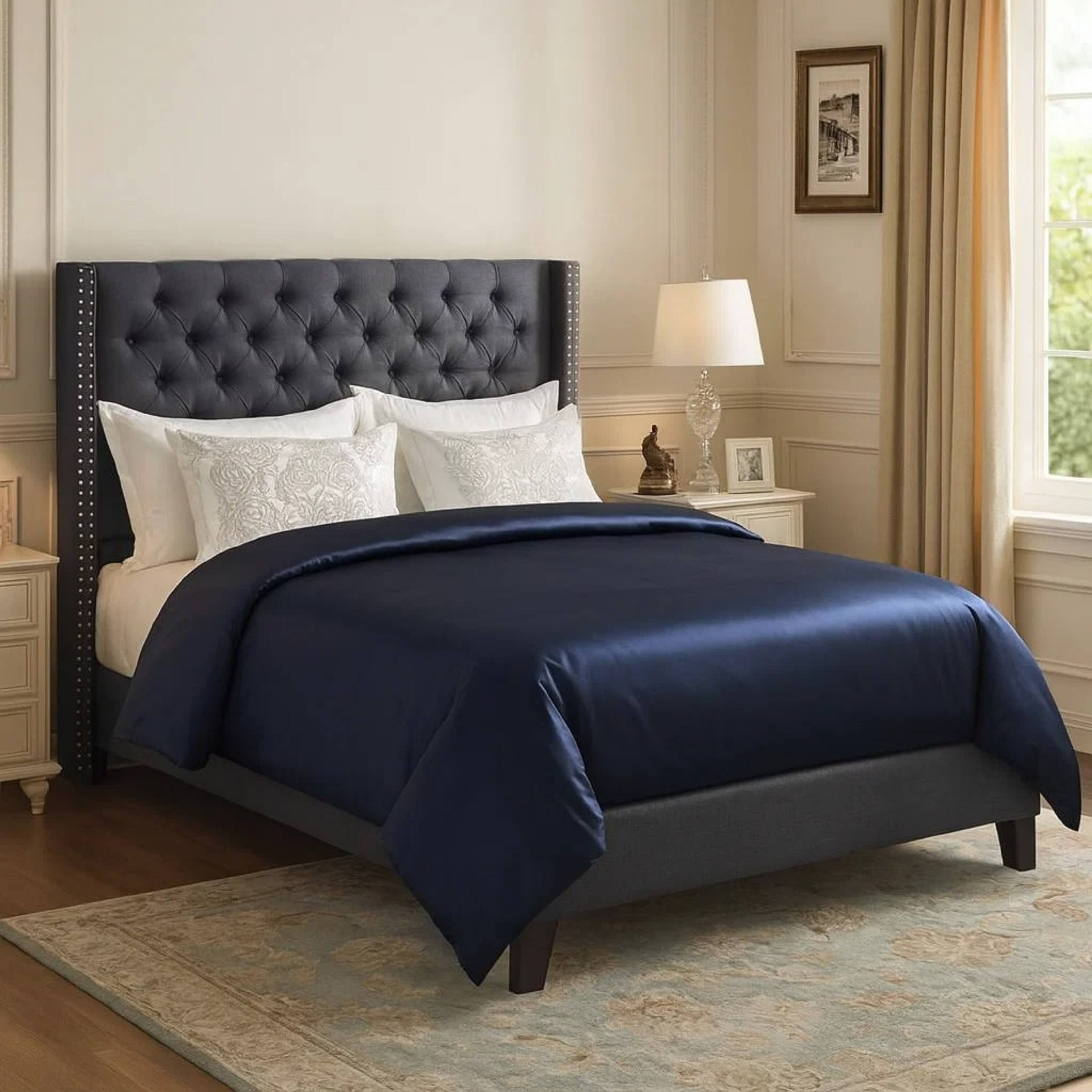 Alt View 5. Manhattan Lane - Polyfiber Upholstered Full Size Bed Featuring Nail head Trim - Blue Gray.