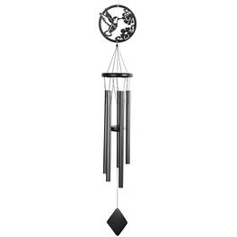 FC Design - 38" Long Metal Black Hummingbird Silhouette Wind Chime Outdoor Patio or Garden Hanging Decoration - Multi-Color