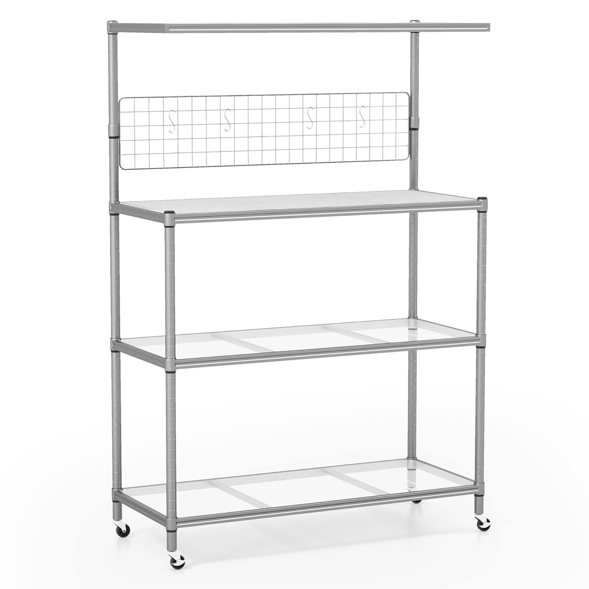Alt View 9. Gymax - Gymax 4-Tier Coffee Bar Table w/Adjustable Shelves S Hooks Hanging Net & Shelf Liner - Silver.