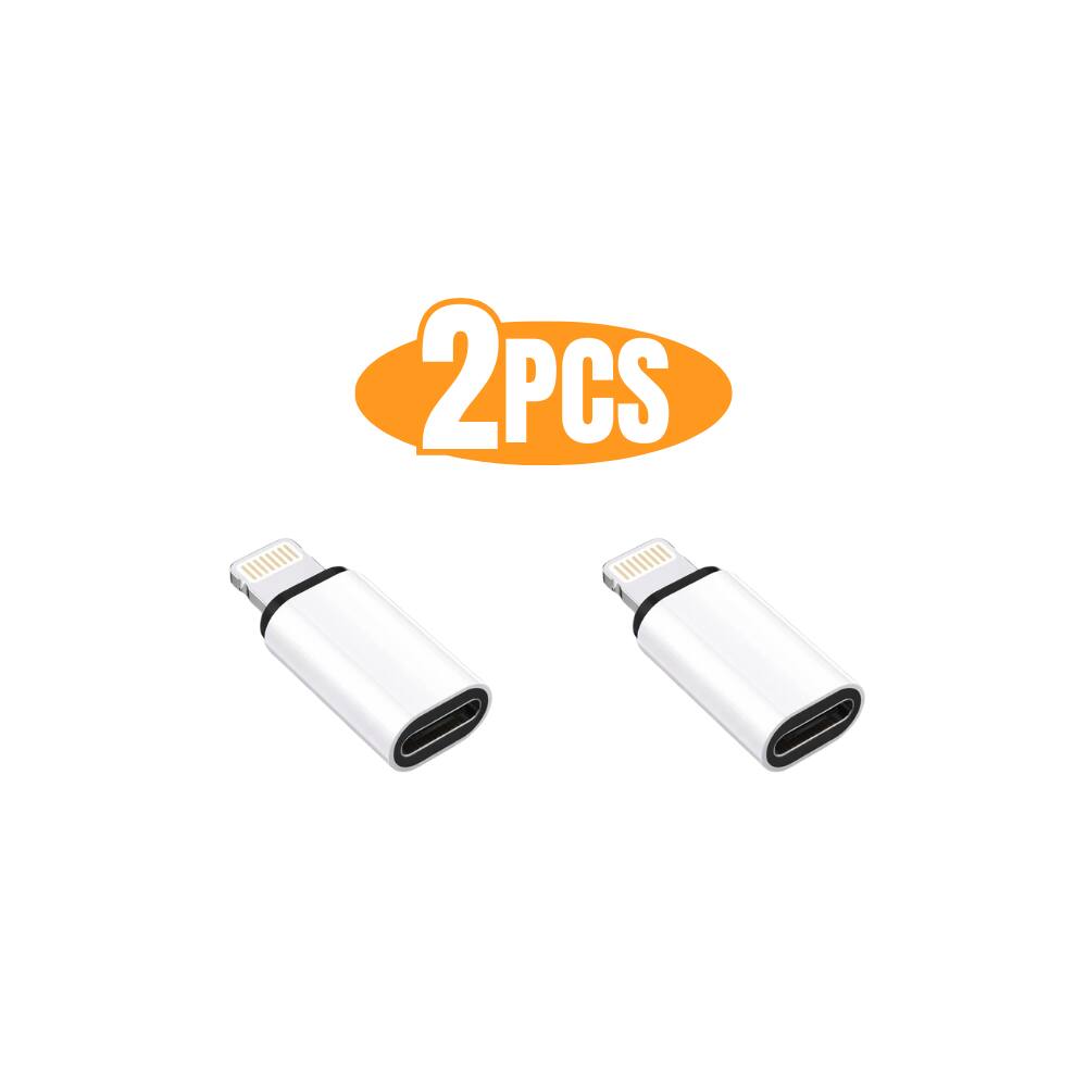 Alt View 4. Qixxronics - USB-C Female to Lightning Male Charger Adapter for iPhone 14 13 12 Pro Max Type-C Cable Connector for iPad (2PACK) - White.