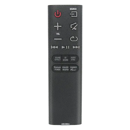 SOURCE, VOL, SOUND EFFECT, SOUND SYNC, Bluetooth, EQUALIZER, DIMMER, POWER, WOOFER, Aynee, AH59-02631A