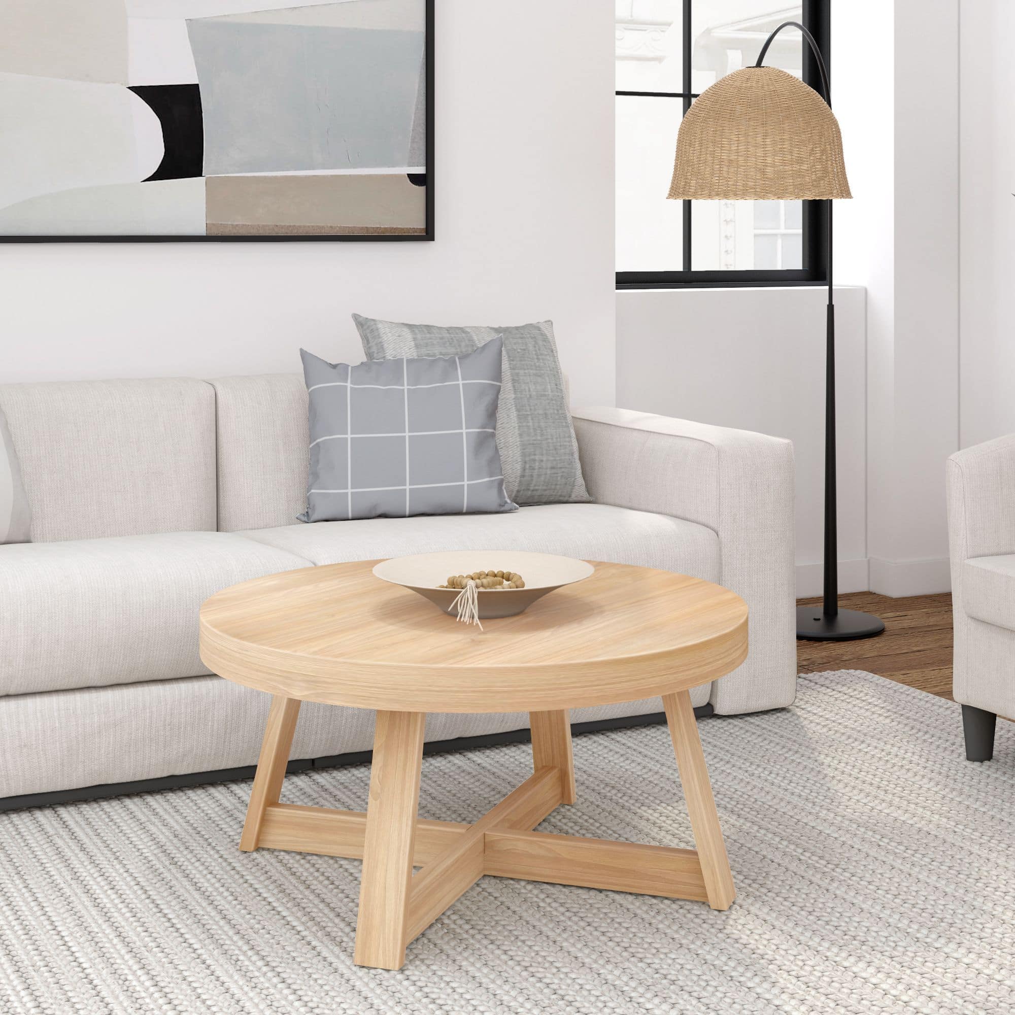 Plank+Beam - Classic Round Coffee Table (36in x 36in / 910mm x 910mm) - Blonde Wirebrush