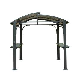 Boyel Living - 8x5 FT Grill Gazebo Double Galvanized Steel Roof with 2 Side Shelves and Bottle Opener - Gray