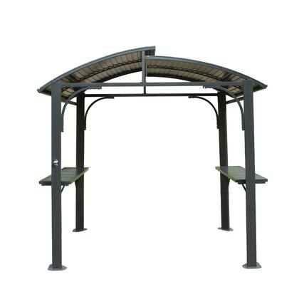 Front. Boyel Living - 8x5 FT Grill Gazebo Double Galvanized Steel Roof with 2 Side Shelves and Bottle Opener - Grey.