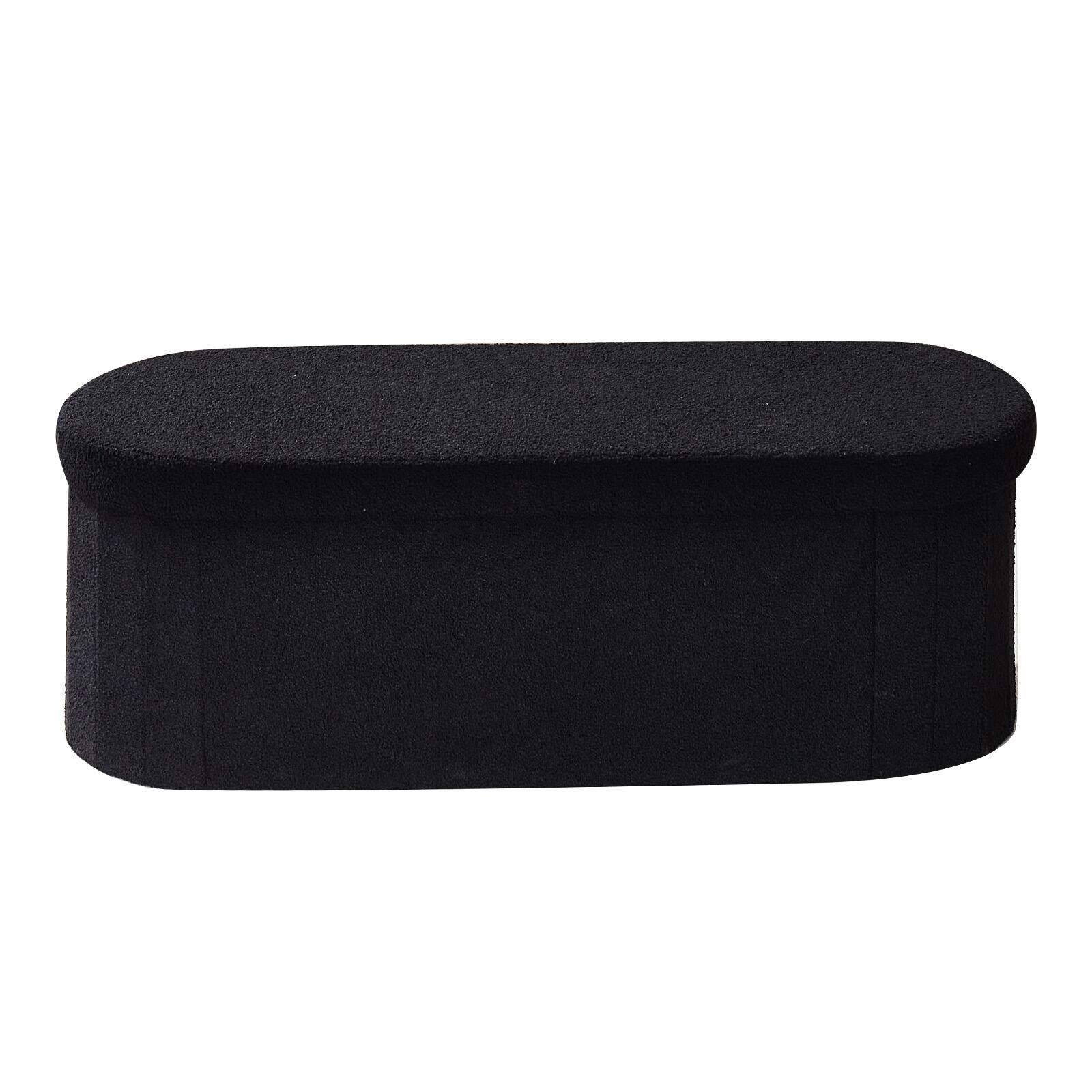 Alt View 5. VEVOR - Oval Storage Ottoman Bench, Foldable Teddy Fleece Upholstered Bench with Spacious Storage, Supports 660 lbs - Black.