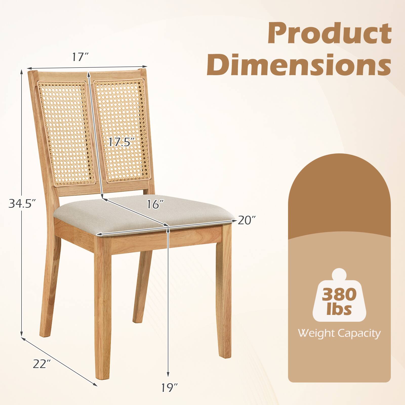 17"  
Product Dimensions  
17.5"  
34.5"  
16"  
20"  
380 lbs  
Weight Capacity  
22"  
19"