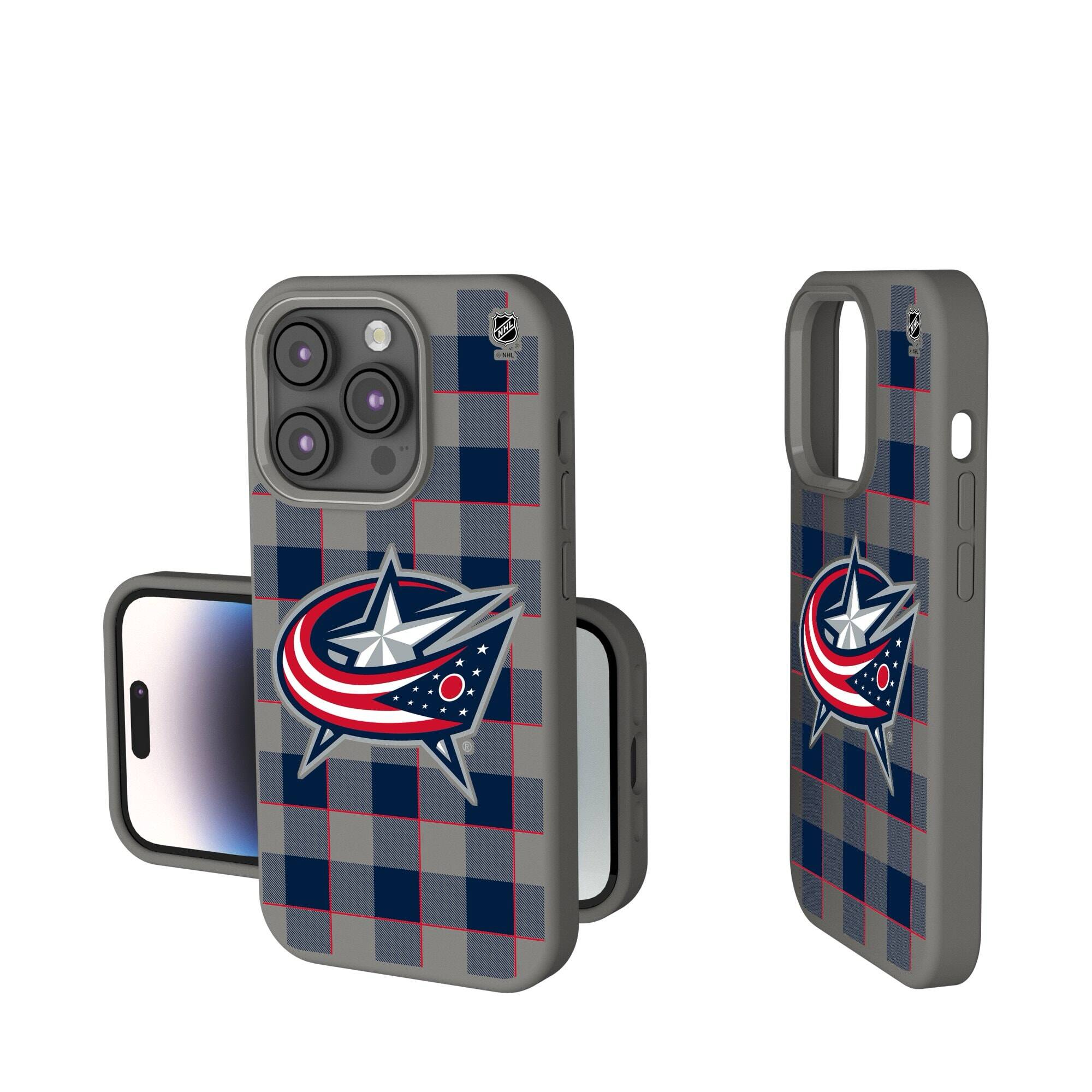 Front. Keyscaper - Columbus Blue Jackets Plaid Soft Touch iPhone Case - 15 - Gray.
