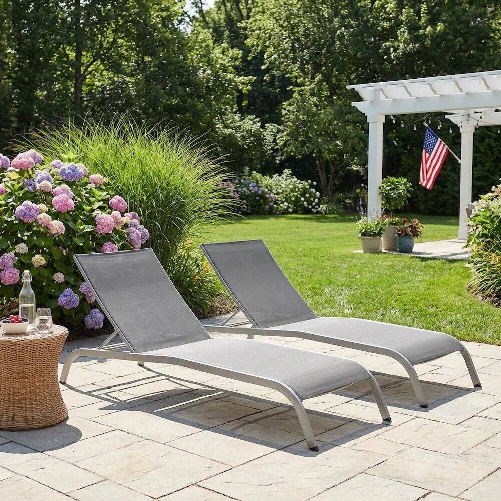 Left. Outdoor Escape - Outdoor Patio Chaise Lounge Set Of 2 With Comfortable Cushioned Design - Gray.