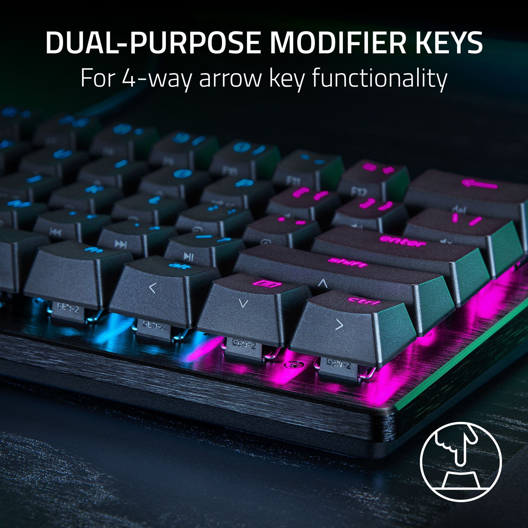 DUAL-PURPOSE MODIFIER KEYS For 4-way arrow key functionality: FM F17 H44 E2 6 I GEN-Z V 30-2 enter SPHFE A cn > GAV-2