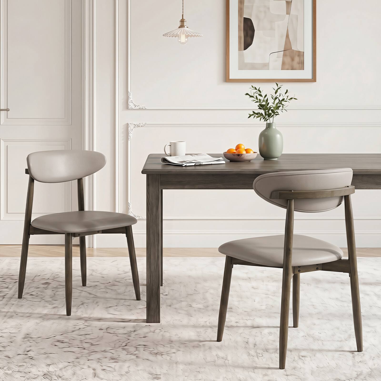 Alt View 5. Gymax - Gymax Wooden Dining Chairs Set of 4 Upholstered Kitchen Chairs w/ Curved Backrest Gray - Gray.