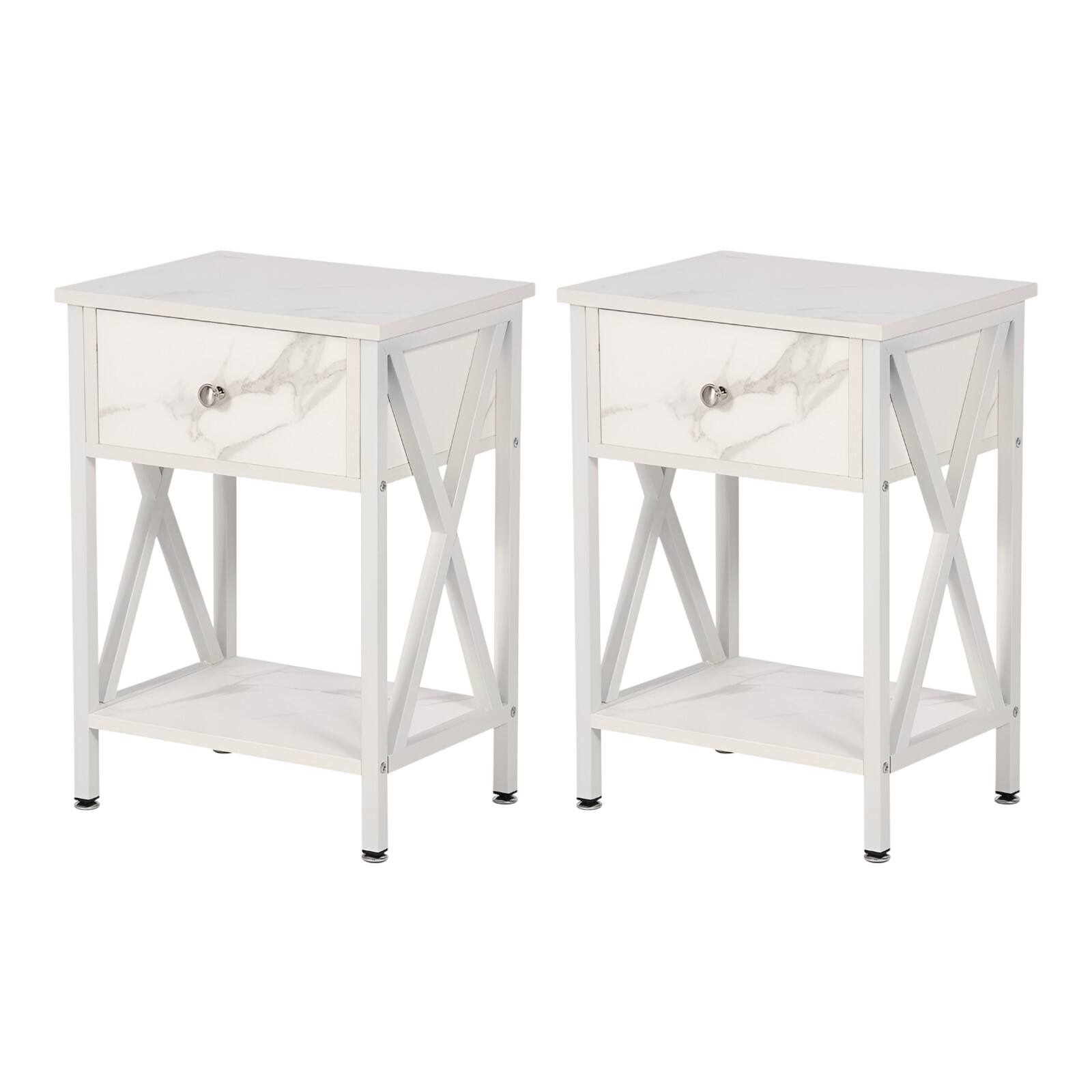 SlickBlue - Set of 2 1-Drawer Nightstands, Modern Bedside Tables for Bedroom - White
