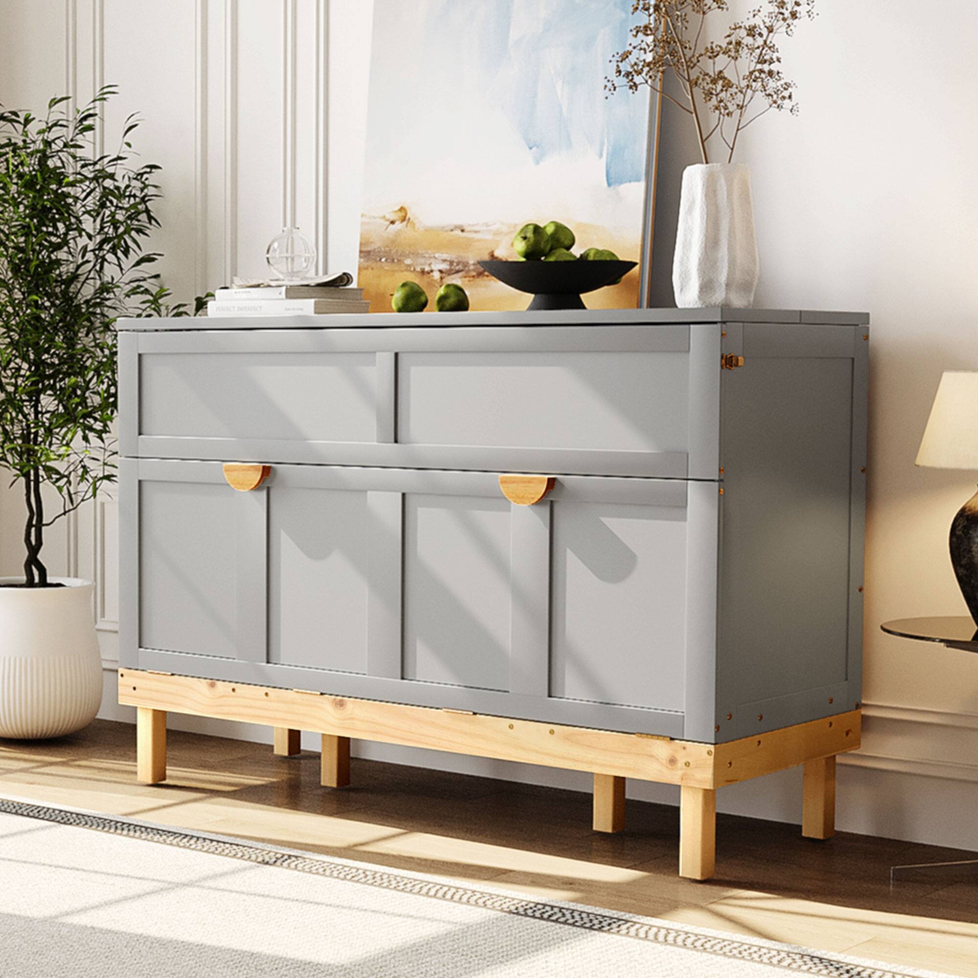 Angle. Anysun - Queen-sized wardrobe-style Murphy bed - Gray.