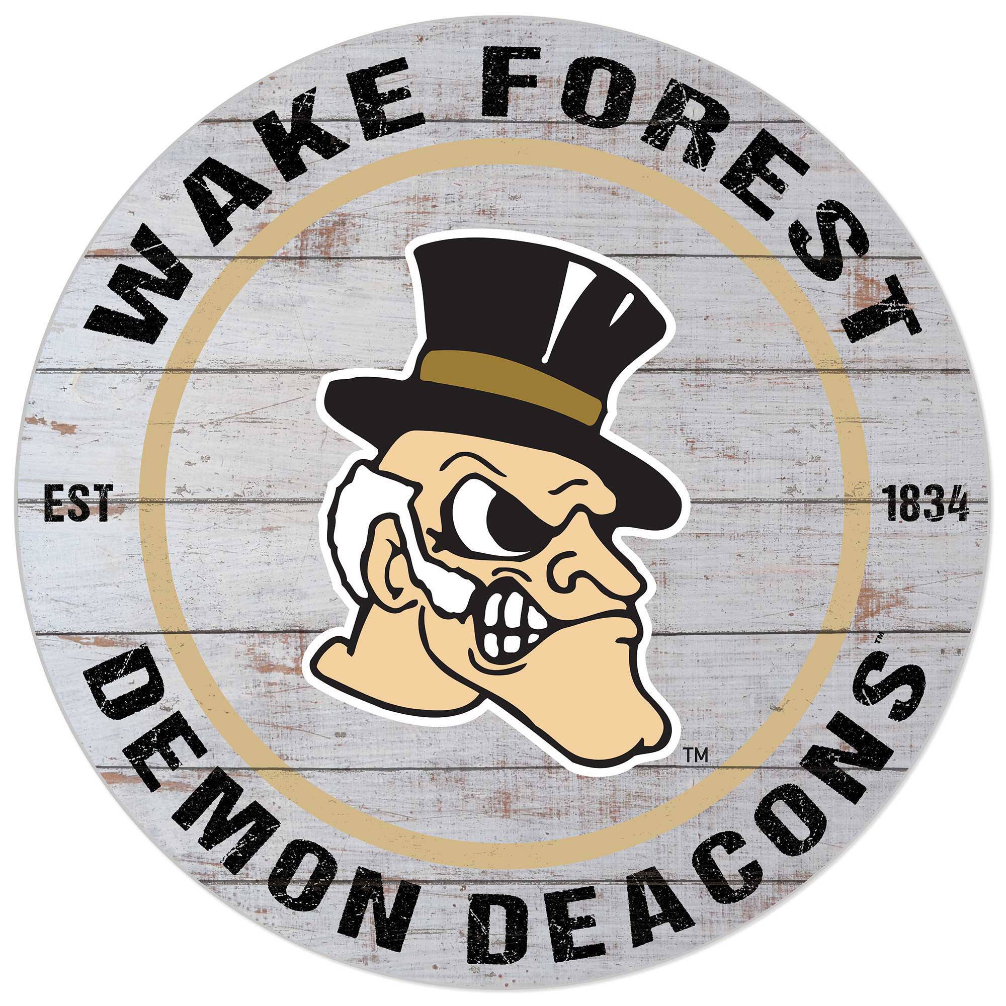 White Wake Forest Demon Deacons 20'' x 20'' Indoor/Outdoor Weathered Circle Sign