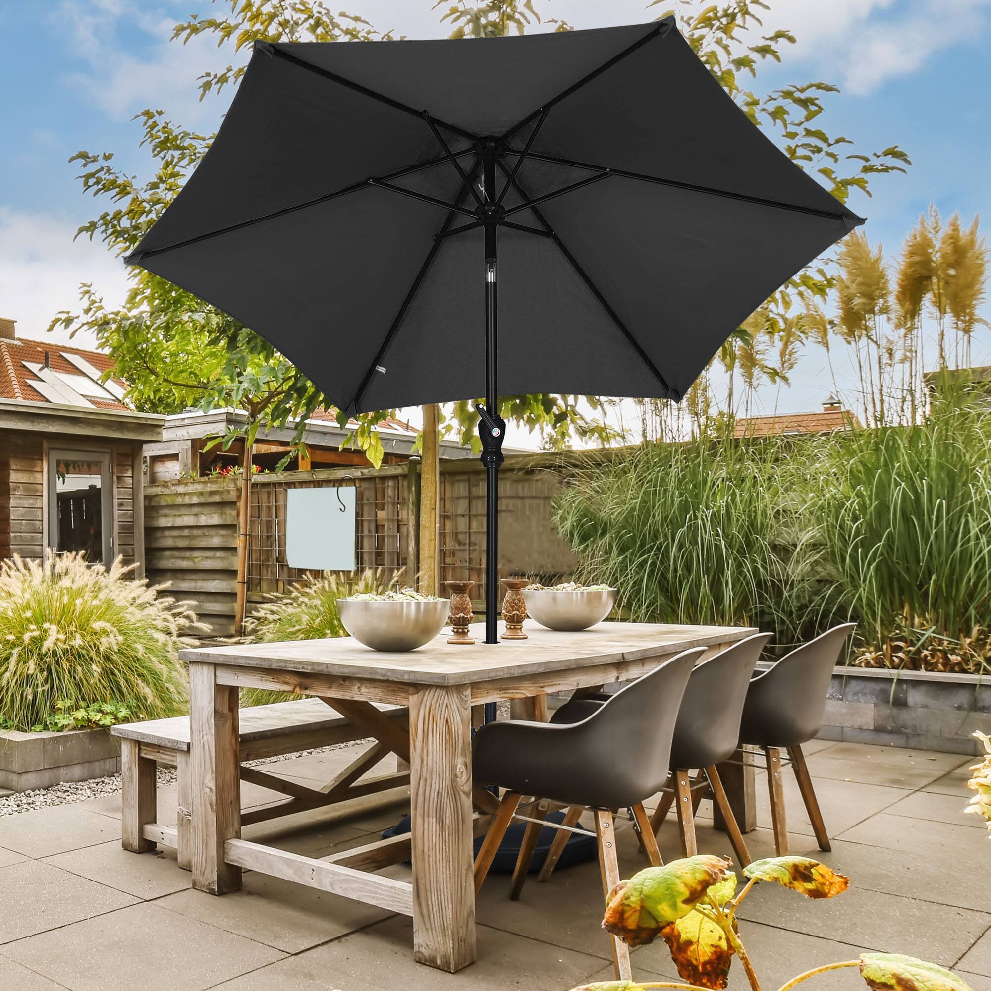 Left. Ainfox - Ainfox 7.5ft Patio Umbrella Outdoor Market Umbrella UV Protection Sturdy Frame W/Easy Crank - Black.